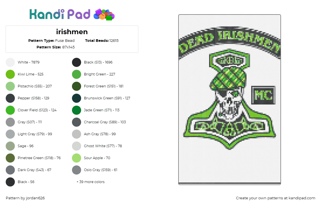 irishmen - Fuse Bead Pattern by jordan626 on Kandi Pad - dead irishmen mc,motorcycle,club,green