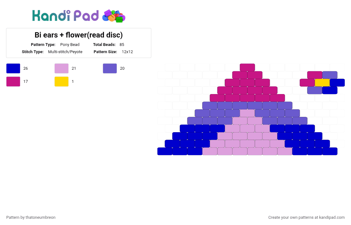 Bi ears + flower(read disc) - Pony Bead Pattern by thatoneumbreon on Kandi Pad - pink,blue,purple