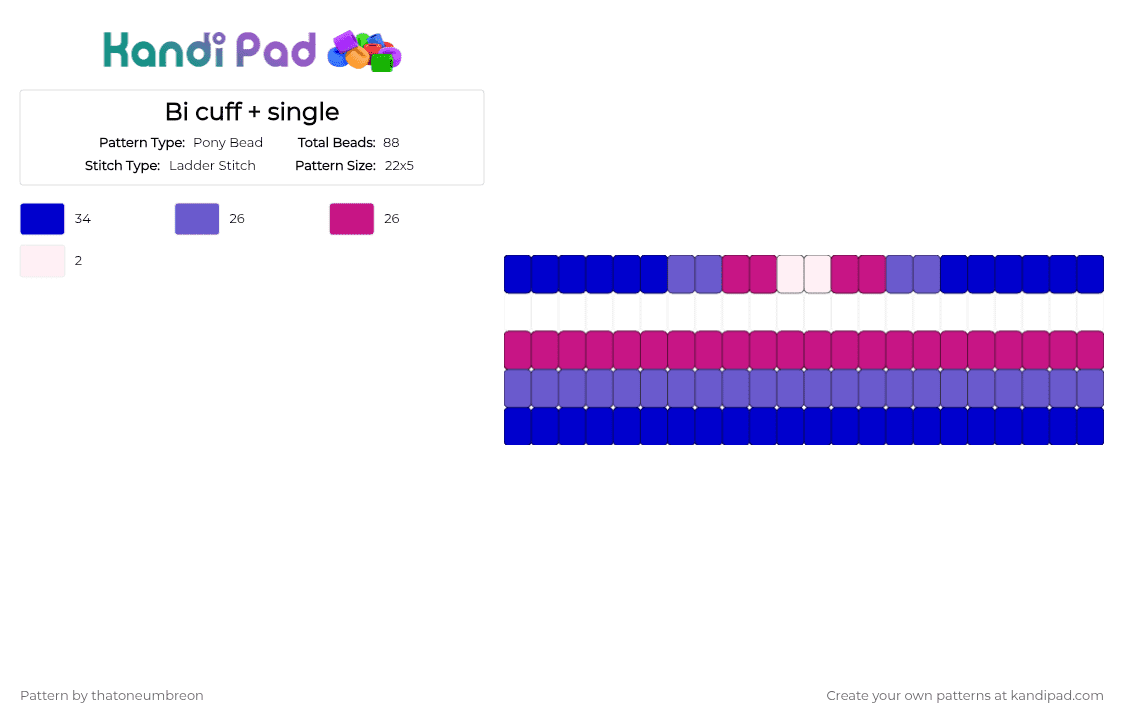 Bi cuff + single - Pony Bead Pattern by thatoneumbreon on Kandi Pad - purple