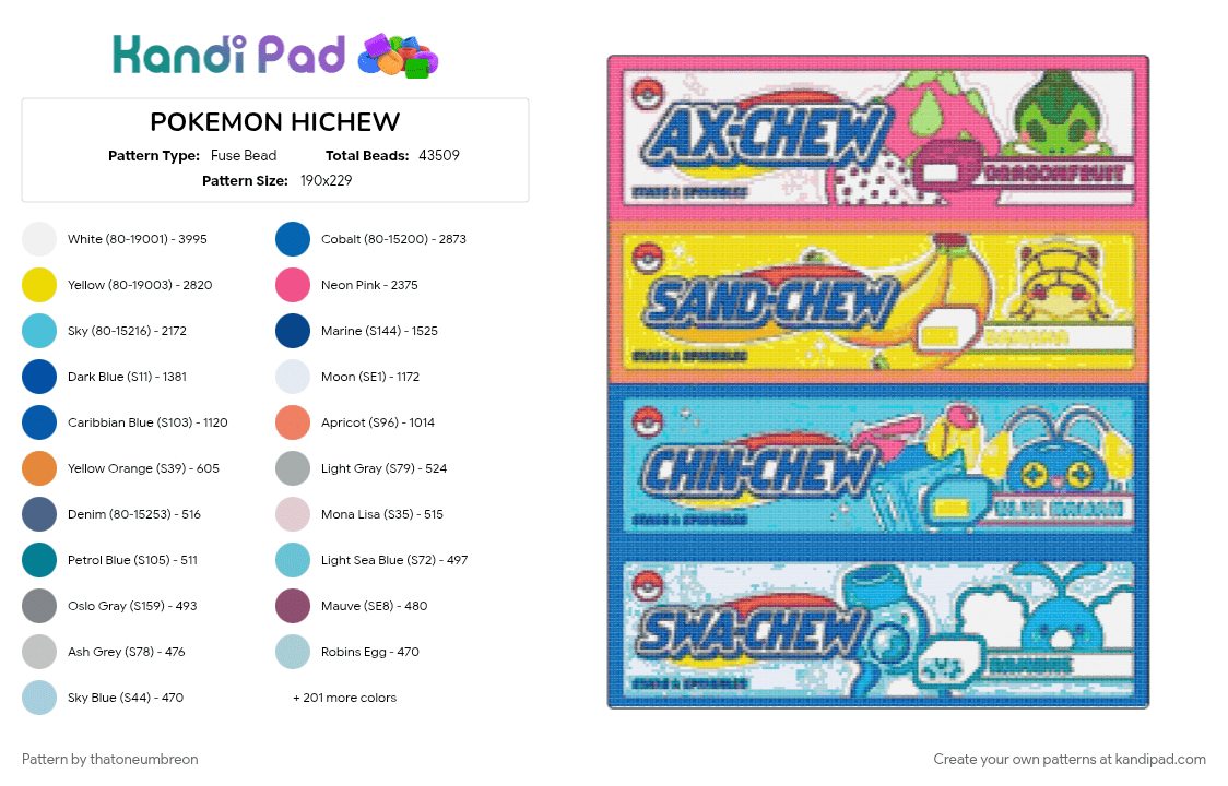 POKEMON HICHEW - Fuse Bead Pattern by thatoneumbreon on Kandi Pad - 