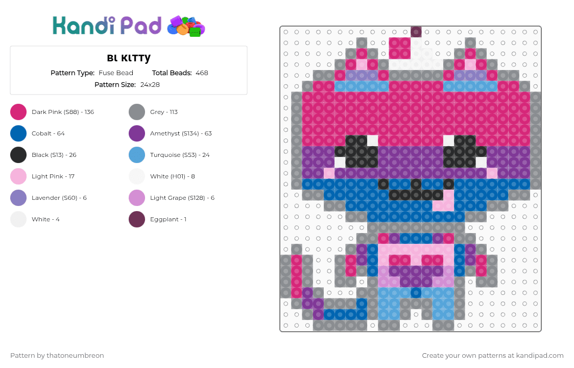 вι кιтту - Fuse Bead Pattern by thatoneumbreon on Kandi Pad - gray,pink