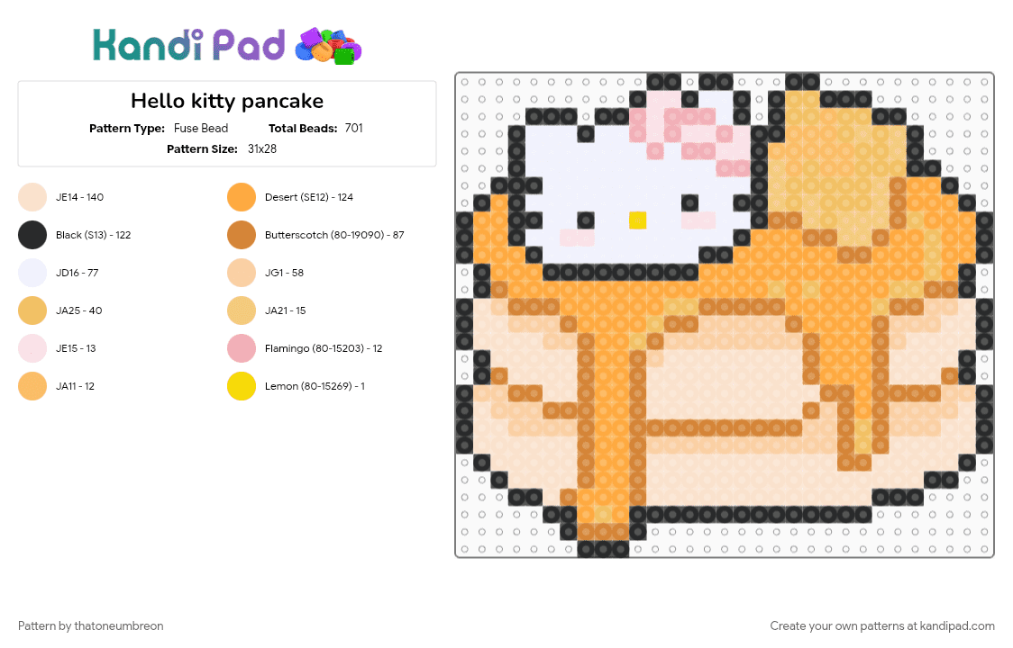 Project Pancakes Hello kitty pancake Fuse Bead Pattern - Kandi Pad | Kandi Patterns ...