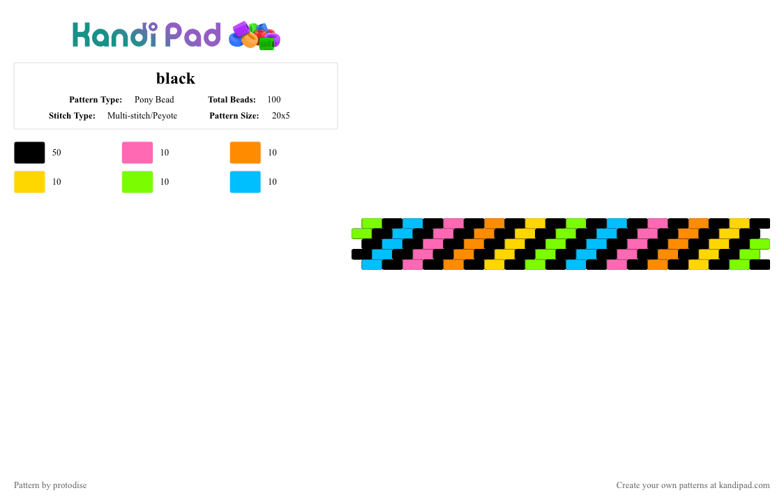 black - Pony Bead Pattern by protodise on Kandi Pad - black,orange,green,colorful