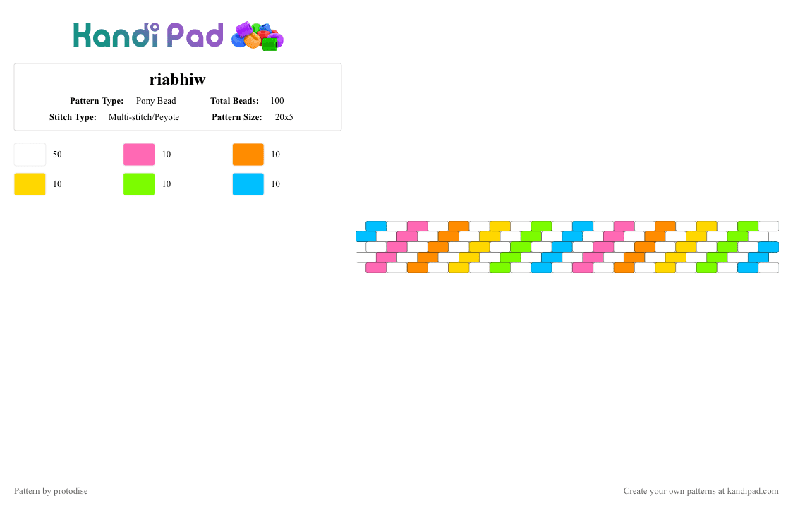 riabhiw - Pony Bead Pattern by protodise on Kandi Pad - white,orange,green,colorful