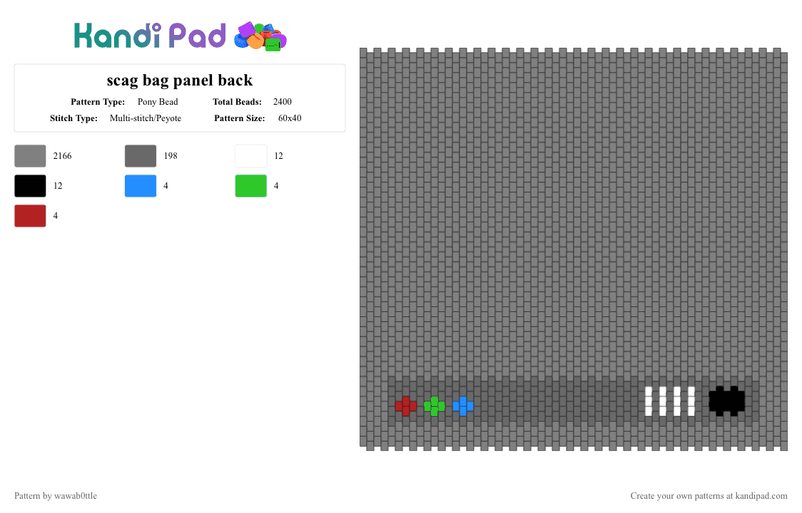 scag bag panel back - Pony Bead Pattern by wawab0ttle on Kandi Pad - gray