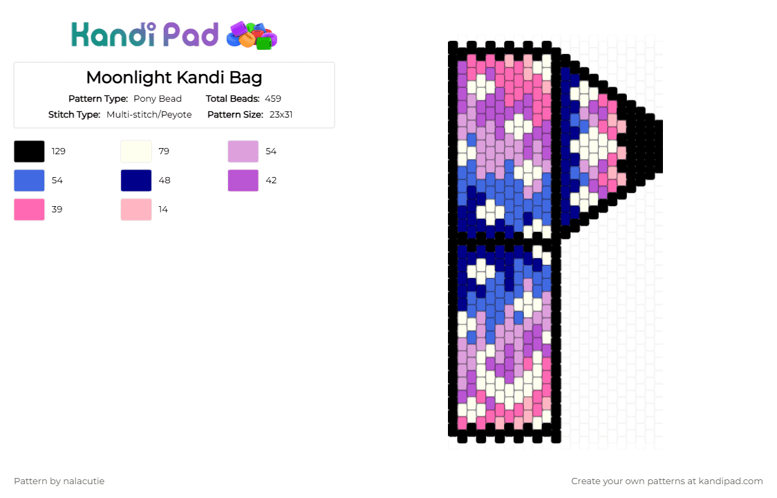 Moonlight Kandi Bag - Pony Bead Pattern by nalacutie on Kandi Pad - pink,kandi,blue,lila,rosa,moonlight,night,bag