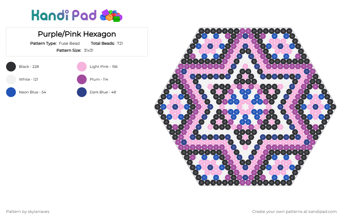 Purple/Pink Hexagon - Fuse Bead Pattern by skylarraves on Kandi Pad - blue, pink