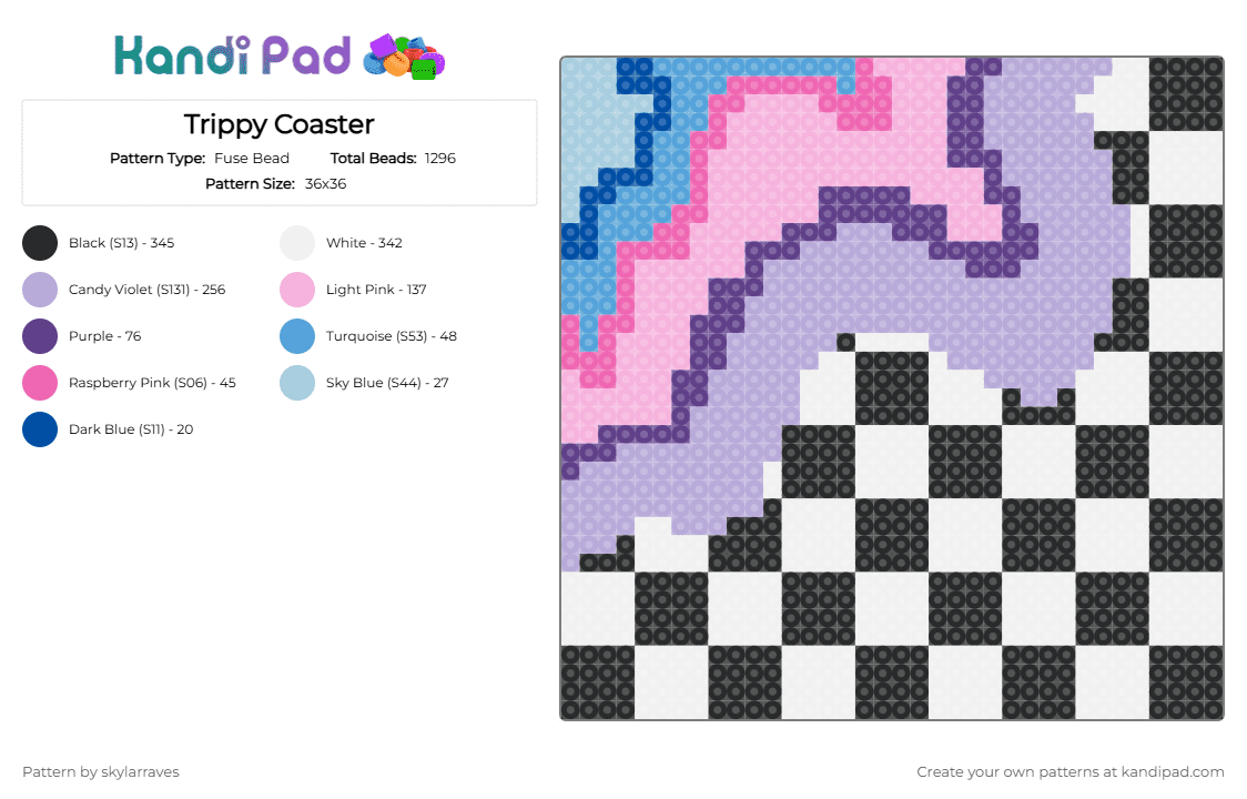 Trippy Coaster - Fuse Bead Pattern by skylarraves on Kandi Pad - pink