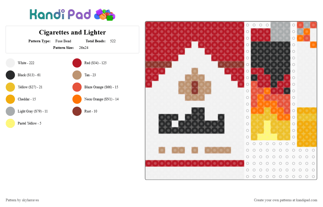 Cigarettes and Lighter - Fuse Bead Pattern by skylarraves on Kandi Pad - white,red