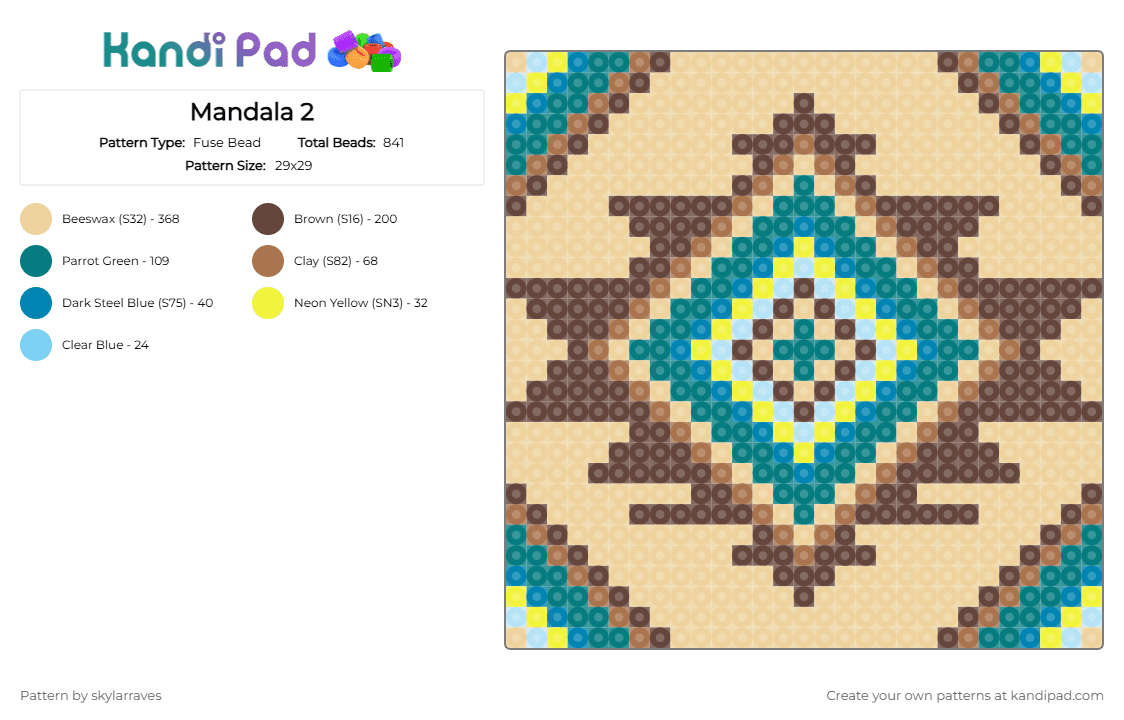 Mandala 2 - Fuse Bead Pattern by skylarraves on Kandi Pad - beige,brown