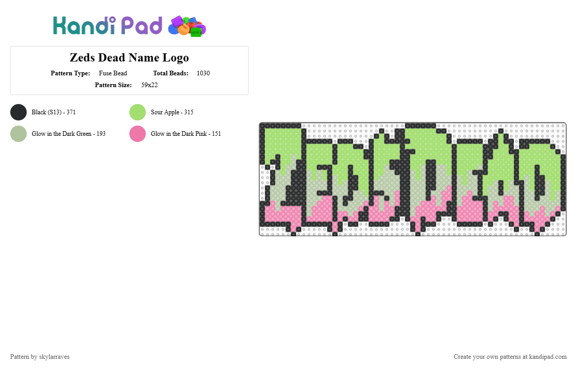 Zeds Dead Name Logo - Fuse Bead Pattern by skylarraves on Kandi Pad - green