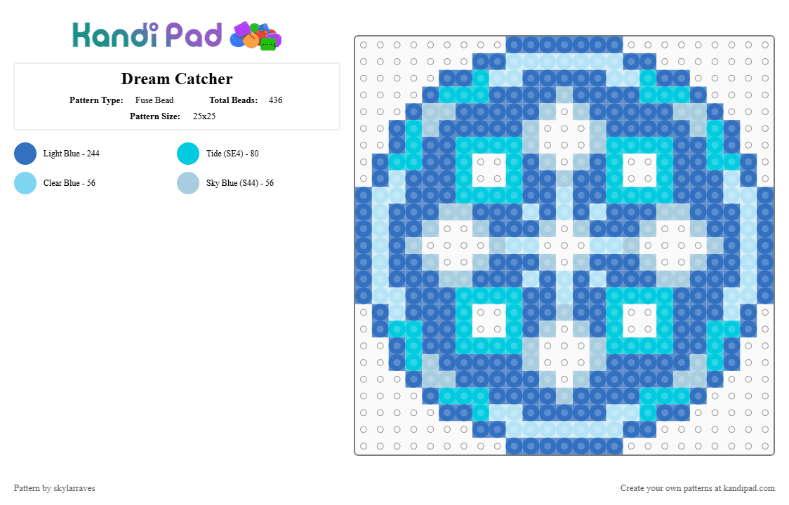 Dream Catcher - Fuse Bead Pattern by skylarraves on Kandi Pad - blue,light blue