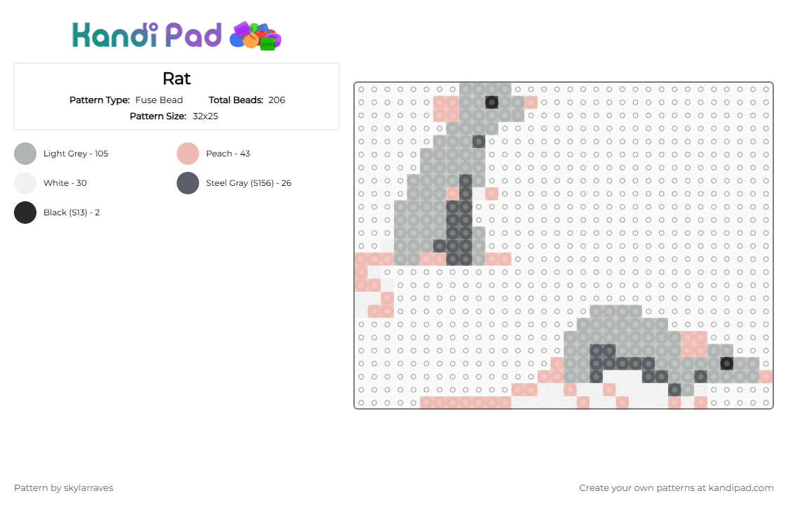 Rat - Fuse Bead Pattern by skylarraves on Kandi Pad - beige