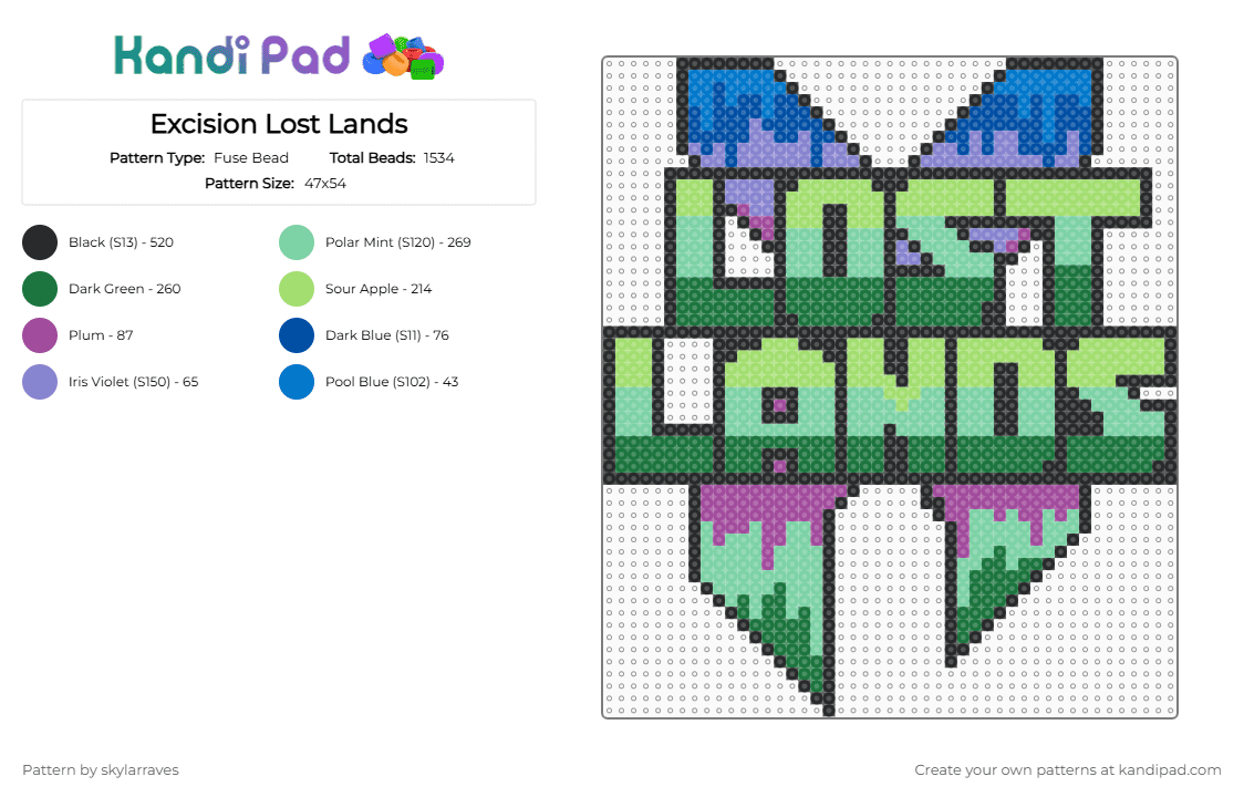 Excision Lost Lands - Fuse Bead Pattern by skylarraves on Kandi Pad - green,teal
