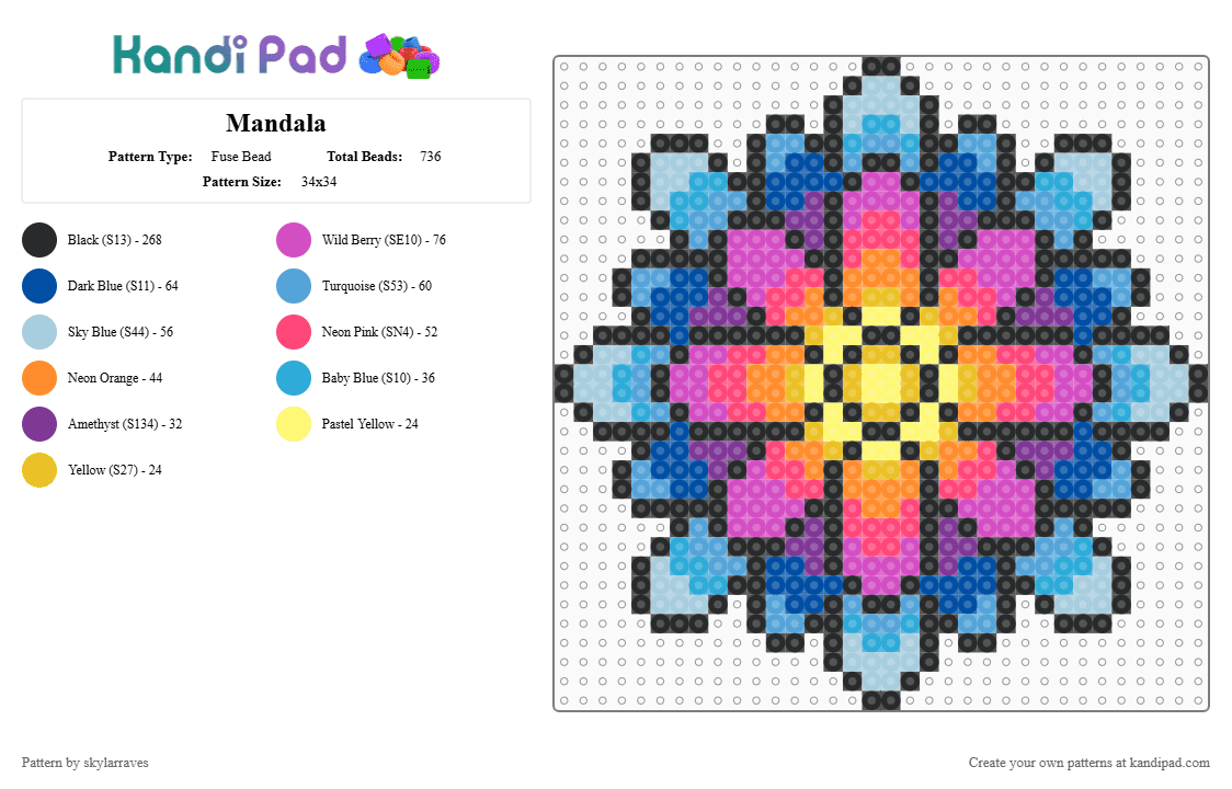 Mandala - Fuse Bead Pattern by skylarraves on Kandi Pad - pink,light blue
