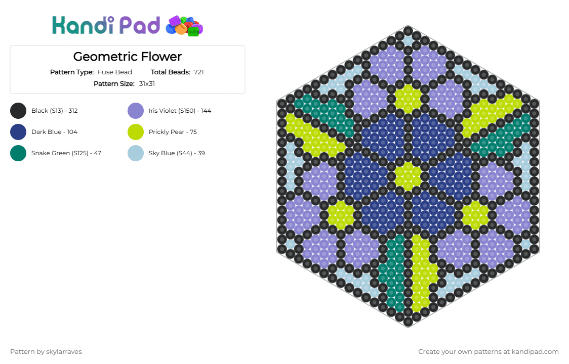 Geometric Flower - Fuse Bead Pattern by skylarraves on Kandi Pad - blue