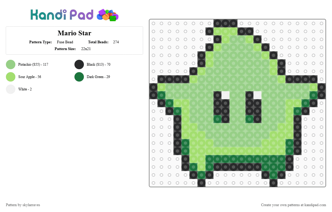 Mario Star - Fuse Bead Pattern by skylarraves on Kandi Pad - green,teal