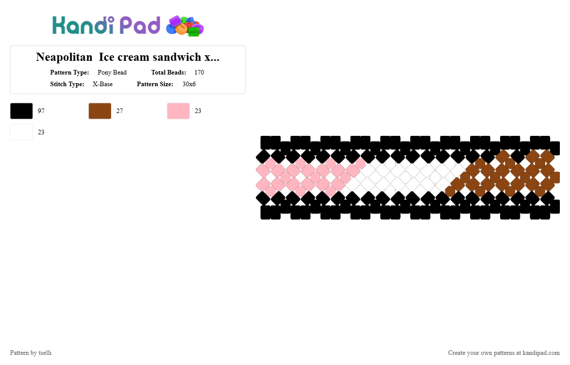 Neapolitan  Ice cream sandwich xbase - Pony Bead Pattern by tselli on Kandi Pad - black,pink,red