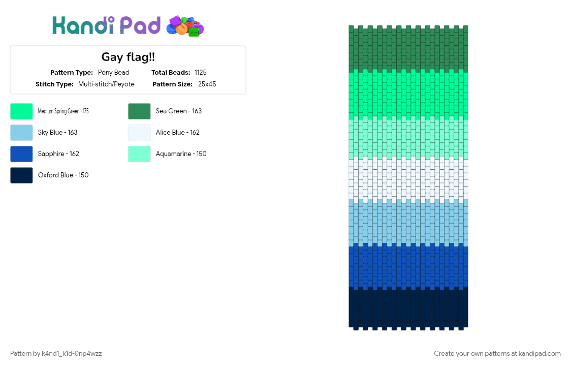 Gay flag!! - Pony Bead Pattern by k4nd1_k1d-0np4wzz on Kandi Pad - blue, teal