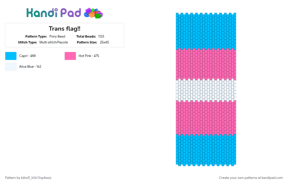 Trans flag!! - Pony Bead Pattern by k4nd1_k1d-0np4wzz on Kandi Pad - light blue, pink