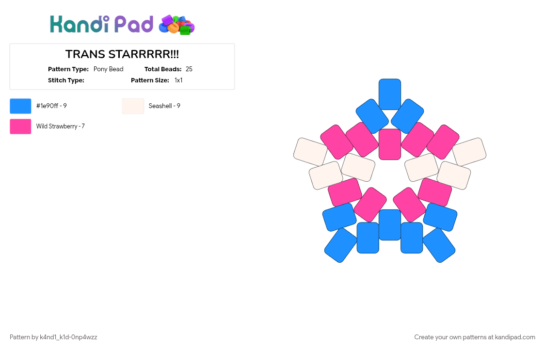 TRANS STARRRRR!!! - Pony Bead Pattern by k4nd1_k1d-0np4wzz on Kandi Pad - light blue, pink