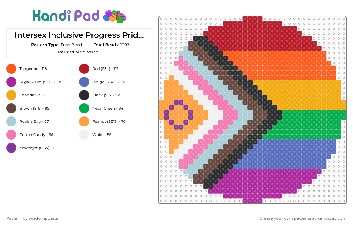 Intersex Inclusive Progress Pride Circular Pin Perler - Fuse Bead Pattern by wisdompossum on Kandi Pad - orange,pink,queer,lgbtqia,lgbt,pride,pride flag,pin