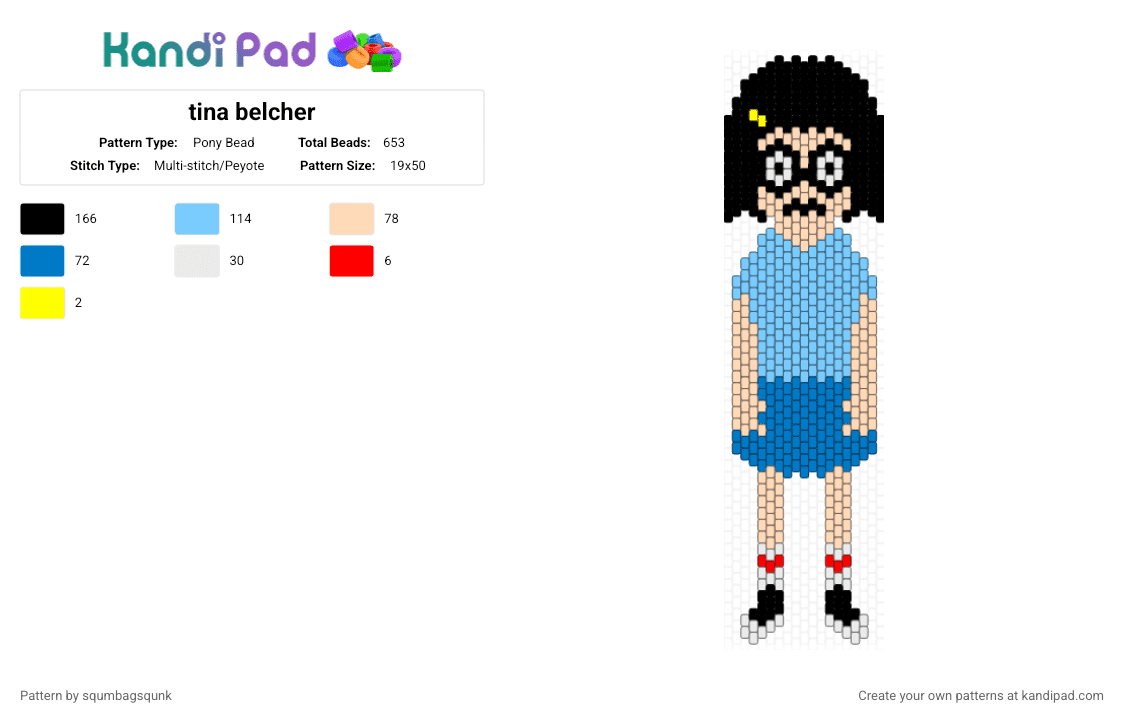 tina belcher - Pony Bead Pattern by squmbagsqunk on Kandi Pad - beige, blue, bobs burgers, cartoon, light blue, tina belcher, tv show