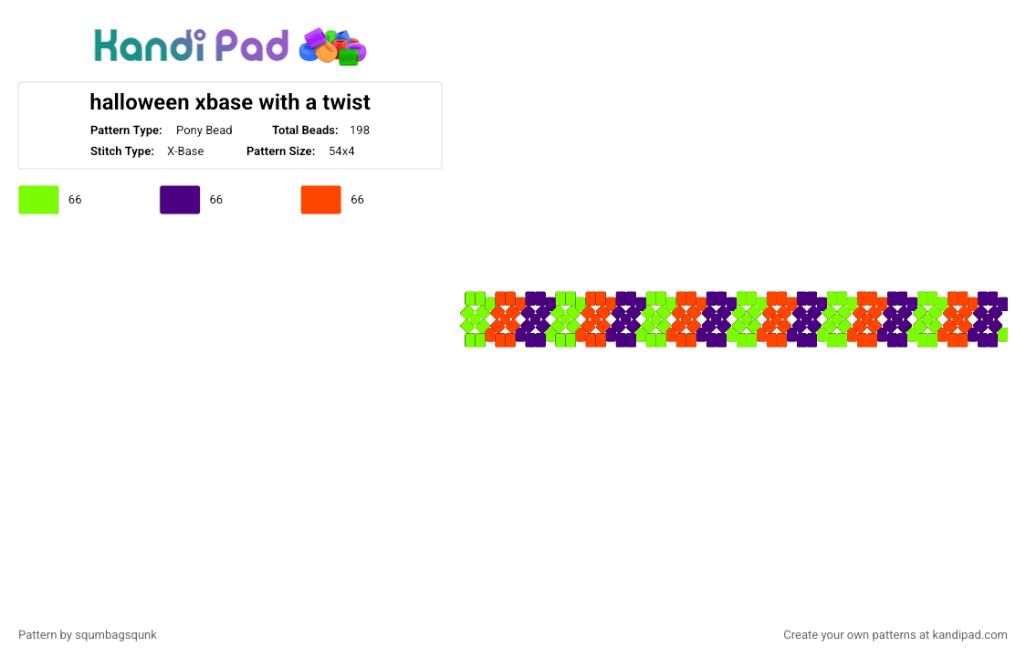 halloween xbase with a twist - Pony Bead Pattern by squmbagsqunk on Kandi Pad - green,purple,red,halloween