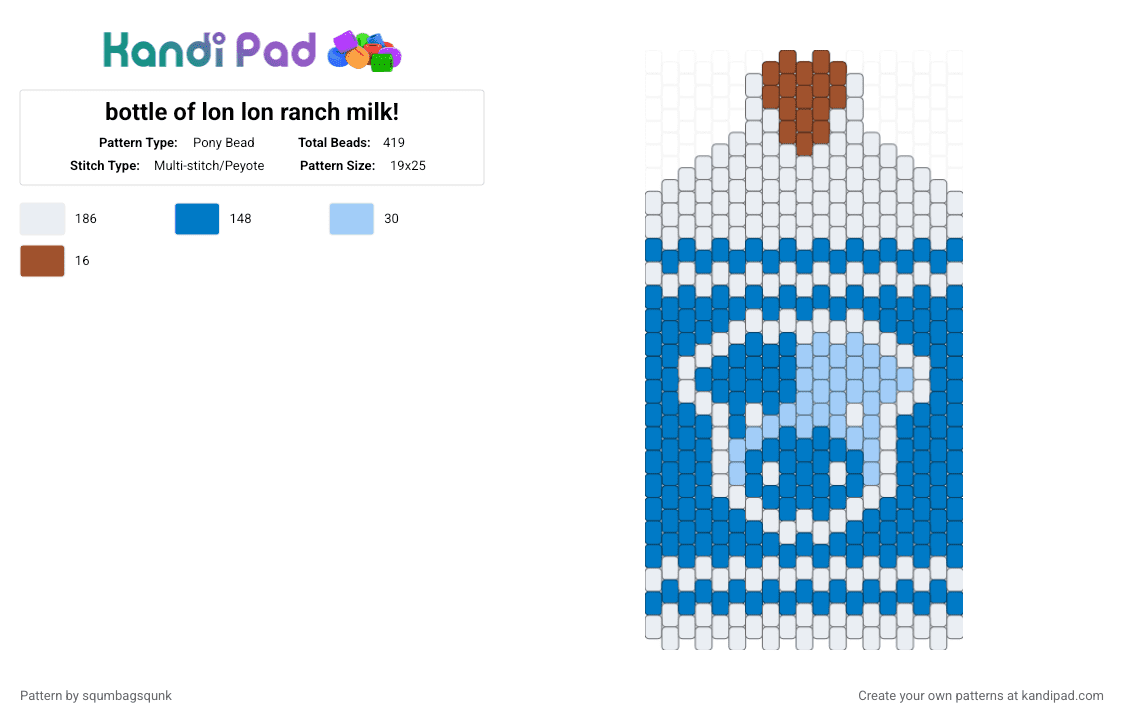 bottle of lon lon ranch milk! - Pony Bead Pattern by squmbagsqunk on Kandi Pad - blue, legend of zelda, milk, video game