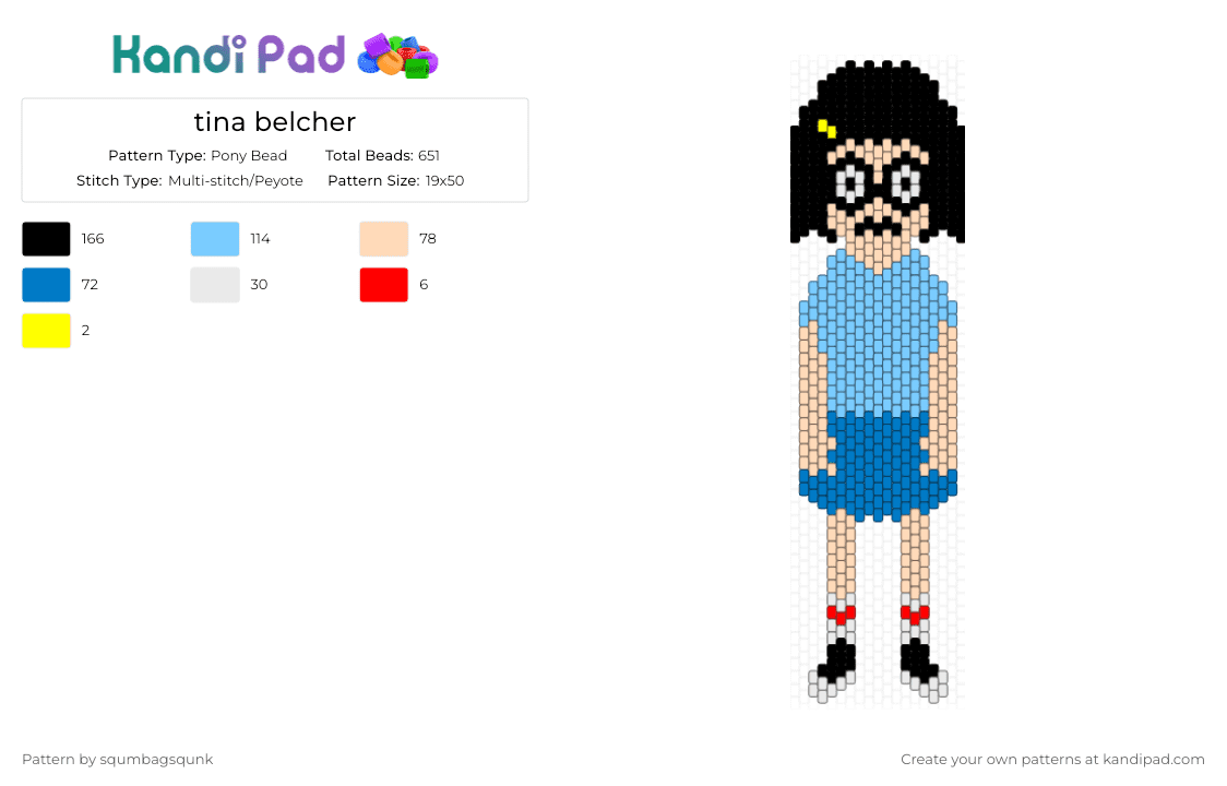 tina belcher - Pony Bead Pattern by squmbagsqunk on Kandi Pad - beige,light blue,blue,bobs burgers,tv show,cartoon,tina belcher