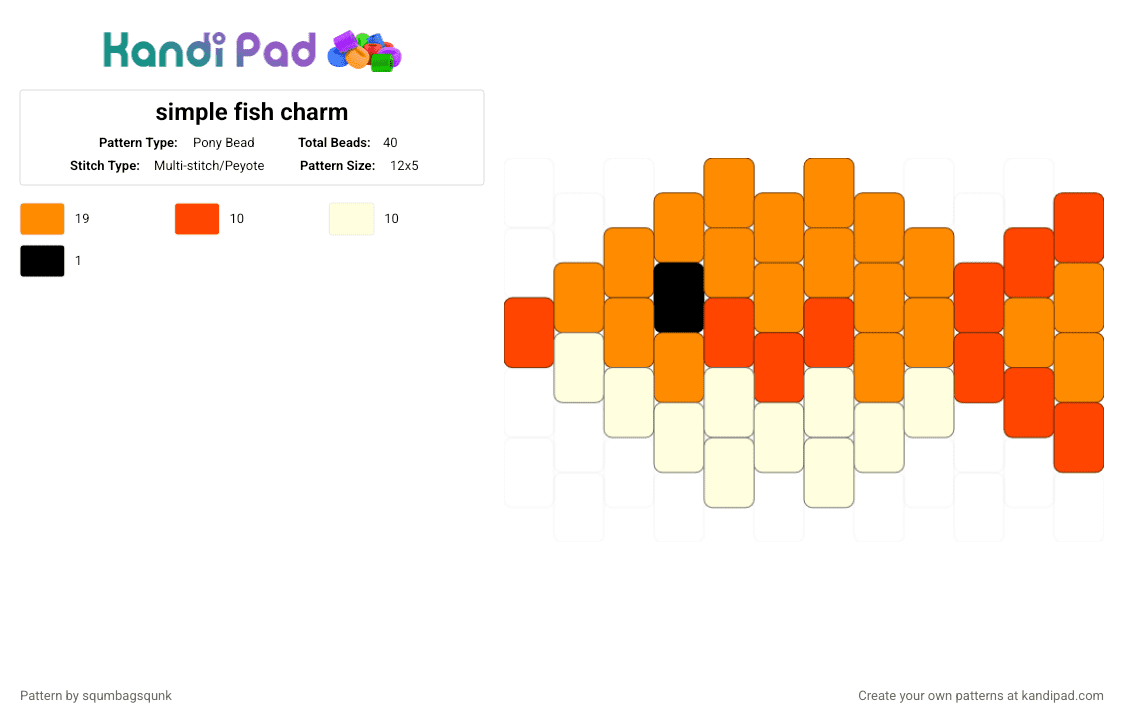 simple fish charm - Pony Bead Pattern by squmbagsqunk on Kandi Pad - red,orange,fish,charm