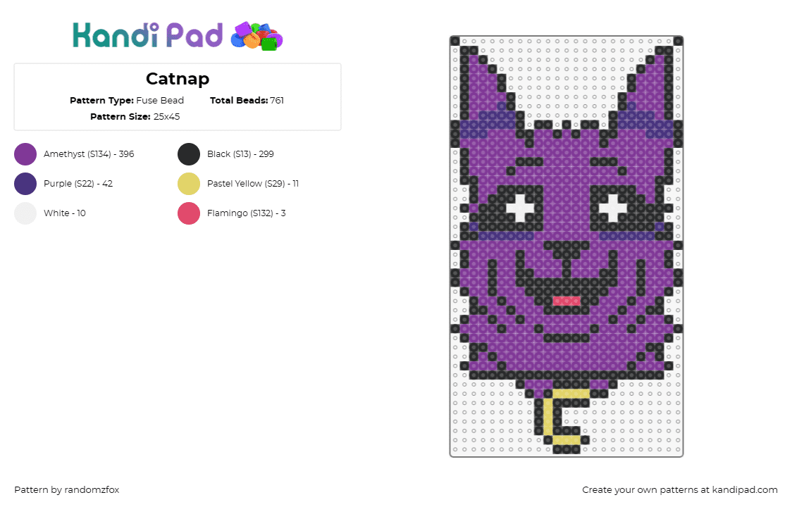 Catnap - Fuse Bead Pattern by randomzfox on Kandi Pad - catnap,smiling critters,poppy playtime,video game,character,purple