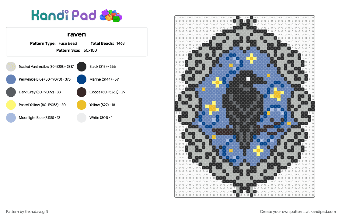 raven - Fuse Bead Pattern by thxrsdaysgift on Kandi Pad - beige, blue