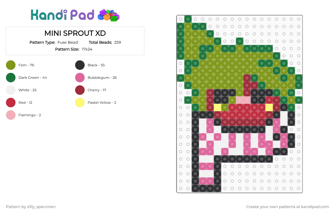 MINI SPROUT XD - Fuse Bead Pattern by s1lly_specimen on Kandi Pad - gold, green, red