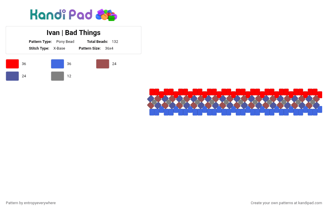 Ivan | Bad Things - Pony Bead Pattern by entropyeverywhere on Kandi Pad - red,blue,ivan,ivan bad things,bad things,roblox