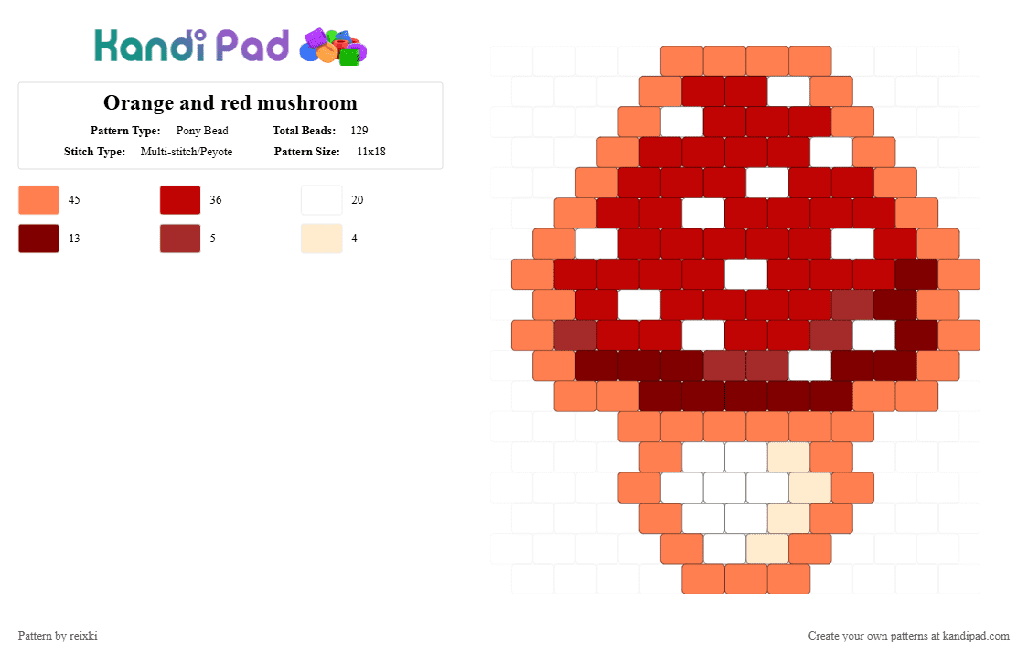 Orange and red mushroom - Pony Bead Pattern by reixki on Kandi Pad - orange,red