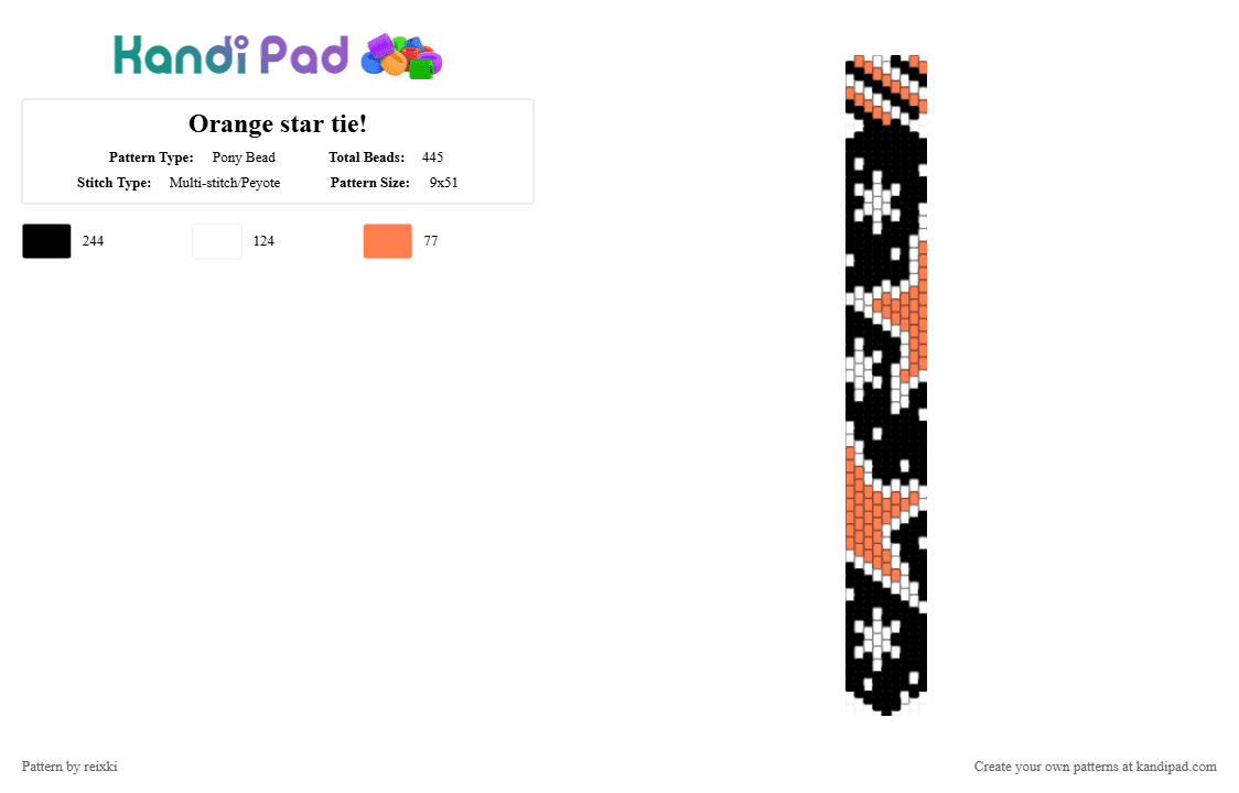 Orange star tie! - Pony Bead Pattern by reixki on Kandi Pad - orange,beige
