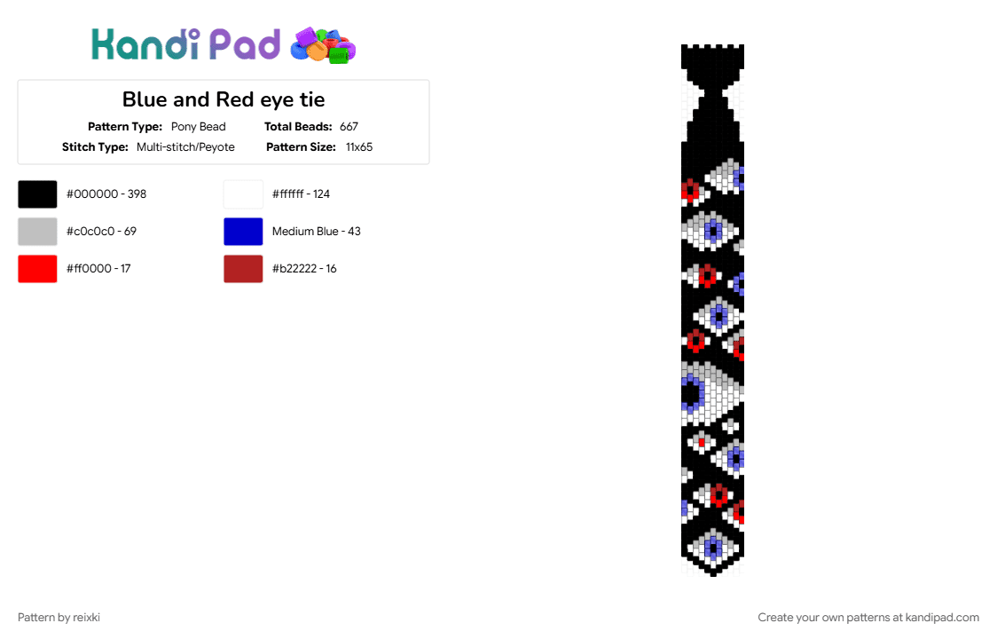 Blue and Red eye tie - Pony Bead Pattern by reixki on Kandi Pad - beige, black