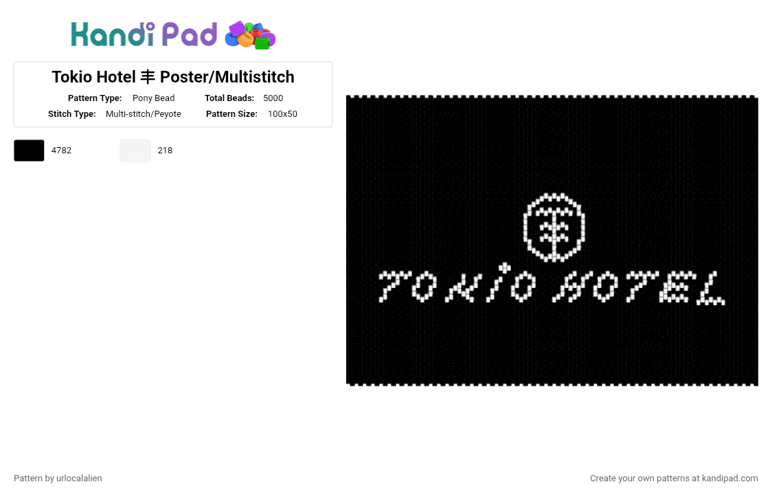 Tokio Hotel 丰 Poster/Multistitch - Pony Bead Pattern by urlocalalien on Kandi Pad - black