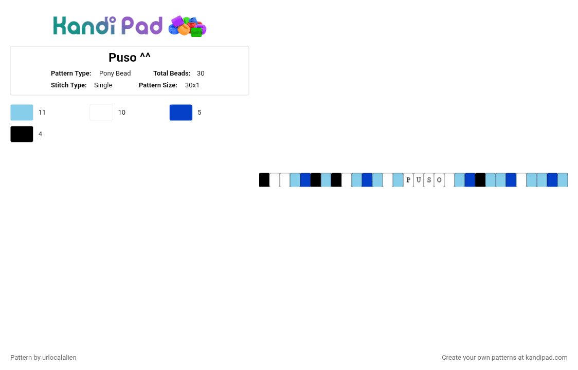 Puso ^^ - Pony Bead Pattern by urlocalalien on Kandi Pad - light blue,blue