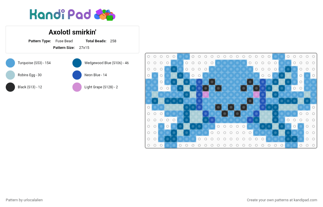 Axolotl smirkin\' - Fuse Bead Pattern by urlocalalien on Kandi Pad - light blue