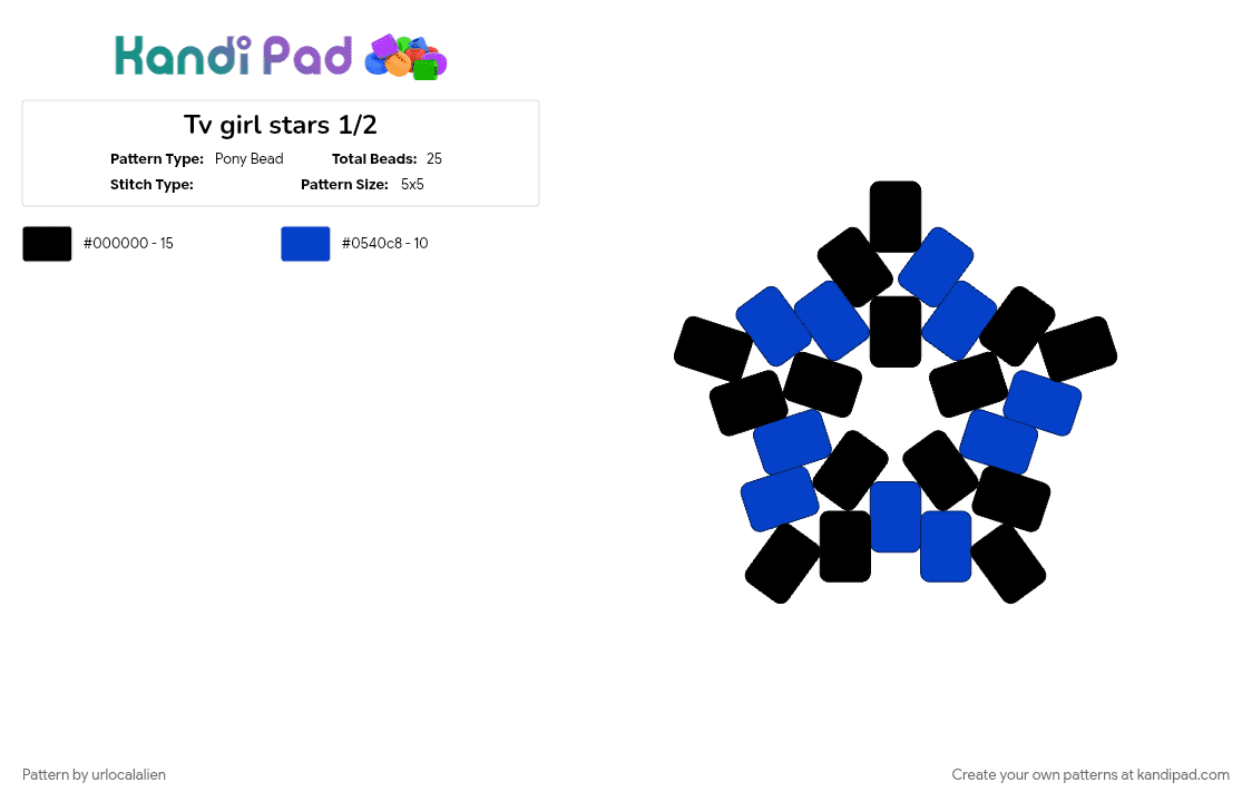 Tv girl stars 1/2 - Pony Bead Pattern by urlocalalien on Kandi Pad - black, blue