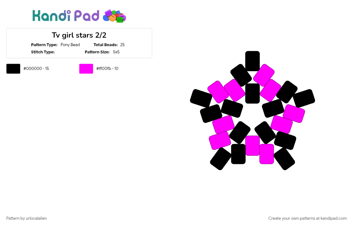 Tv girl stars 2/2 - Pony Bead Pattern by urlocalalien on Kandi Pad - black, pink