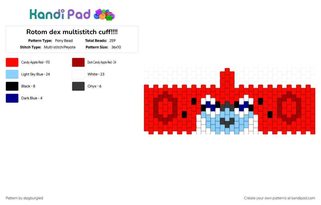 Rotom dex multistitch cuff!!!! - Pony Bead Pattern by dogburgled on Kandi Pad - multistitch, pokemon, red, rotom, rotom dex