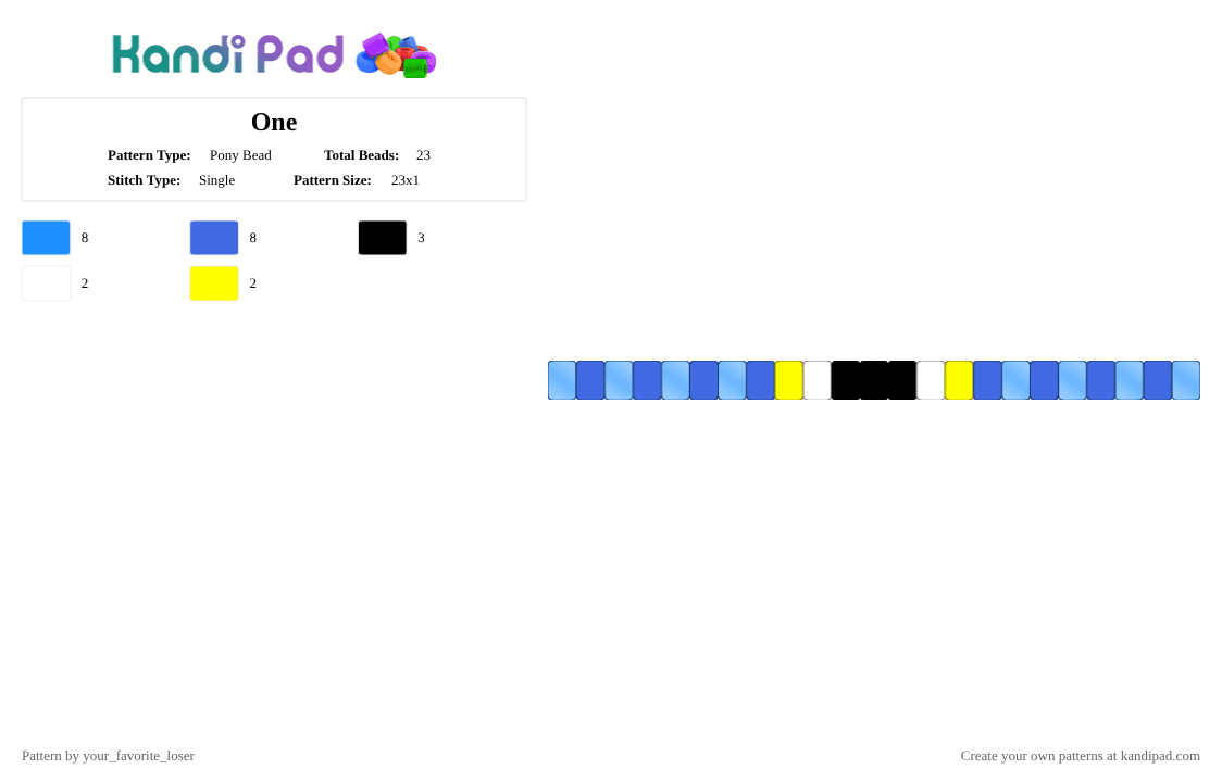 One - Pony Bead Pattern by your_favorite_loser on Kandi Pad - blue, light blue