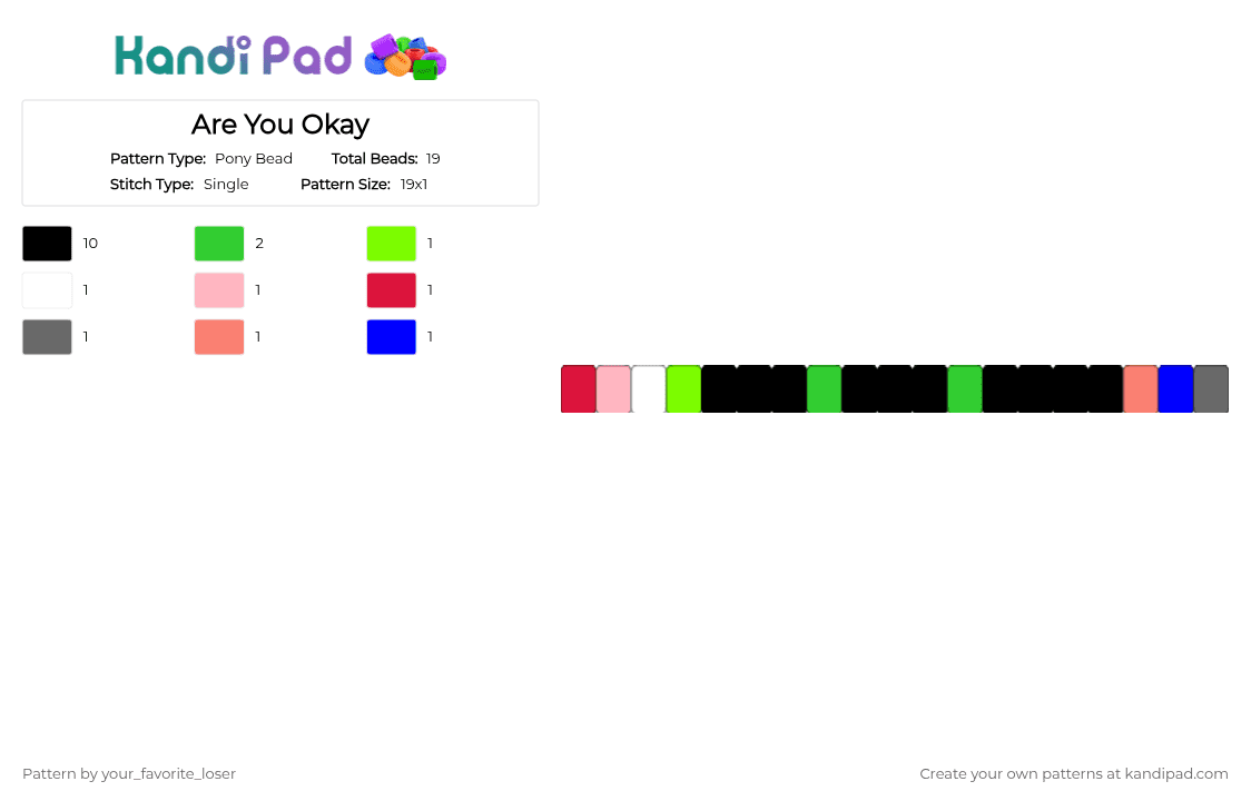 Are You Okay - Pony Bead Pattern by your_favorite_loser on Kandi Pad - black, green