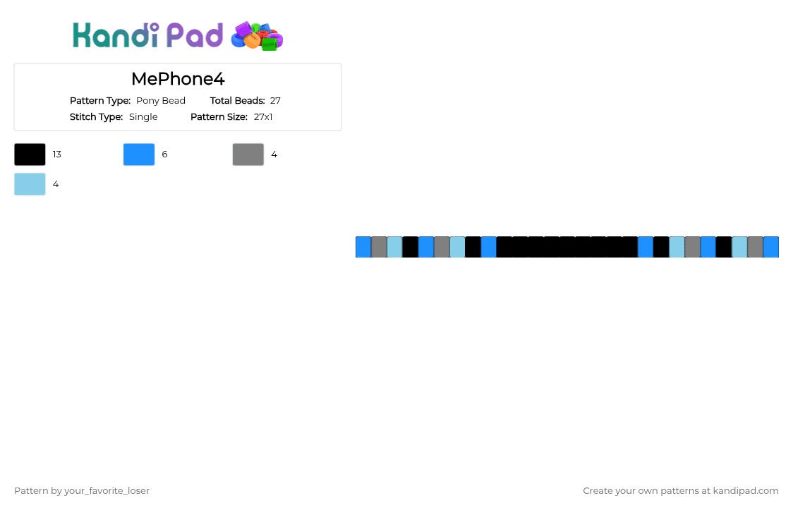 MePhone4 - Pony Bead Pattern by your_favorite_loser on Kandi Pad - gray, light blue