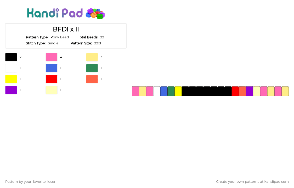 BFDI x II - Pony Bead Pattern by your_favorite_loser on Kandi Pad - pink, yellow