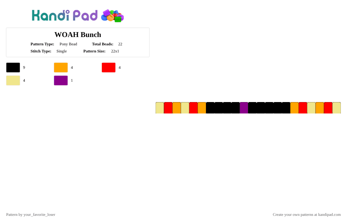 WOAH Bunch - Pony Bead Pattern by your_favorite_loser on Kandi Pad - orange, red, yellow