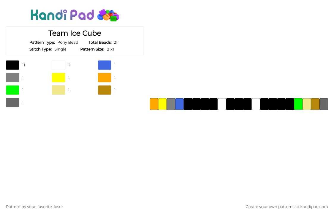 Team Ice Cube - Pony Bead Pattern by your_favorite_loser on Kandi Pad - black, gray, yellow